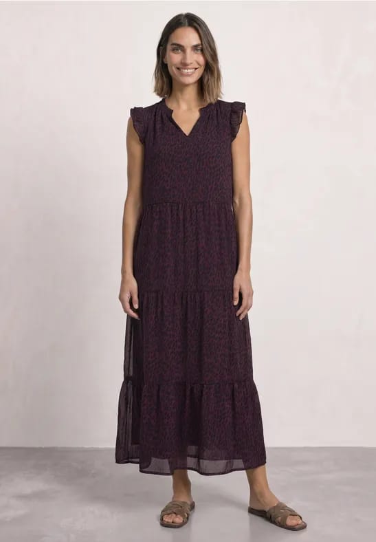 Maxi-chiffonjurk met volants en print