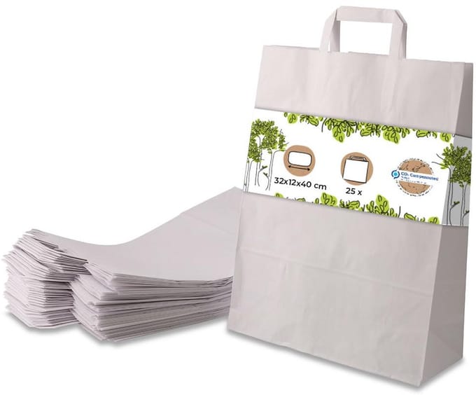 Set van 25 Witte Papieren Draagtassen met Handvat
