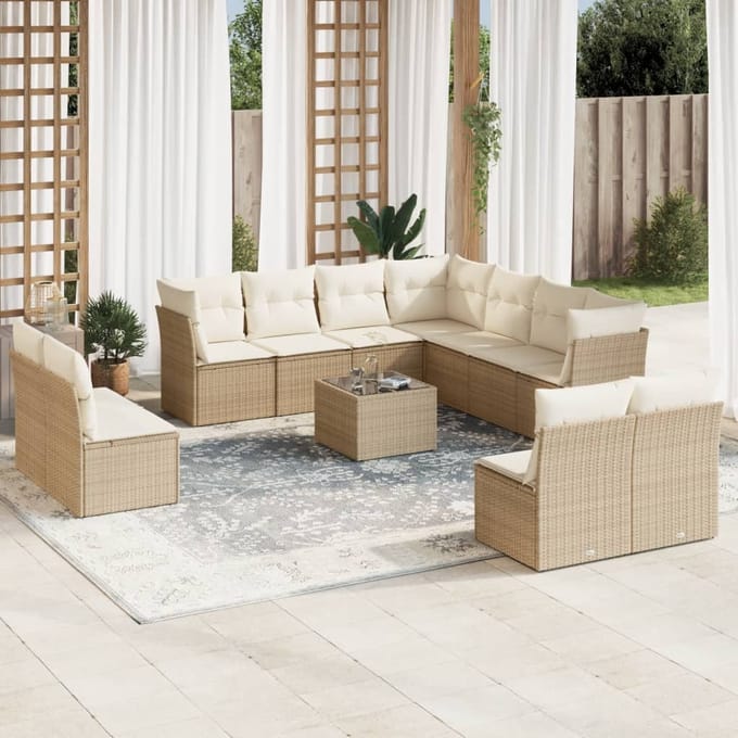 vidaXL - 12-delige - Loungeset - met - kussens - poly - rattan - beige