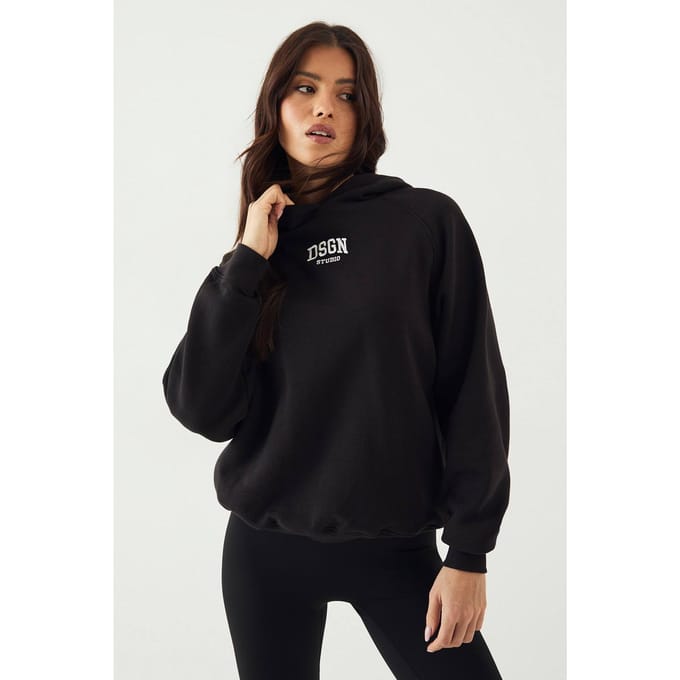 Dames DSGN Studio Collegiate Geborduurde Oversized Hoodie | Zwart | Maat: Medium