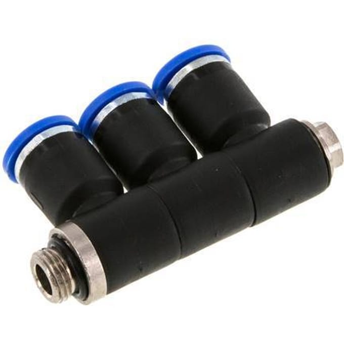 8mm x G1/8'' 3-way Manifold Messing/PA 66 Insteekfitting Buitendraad Draaibaar NBR