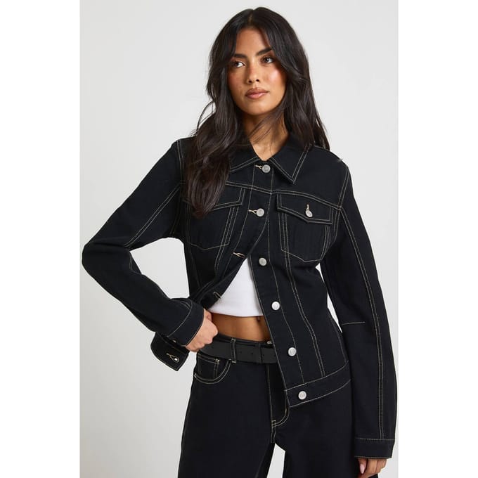 boohoo Dames Denim Jasje met Getailleerde Taille | Rinse | Maat: 42