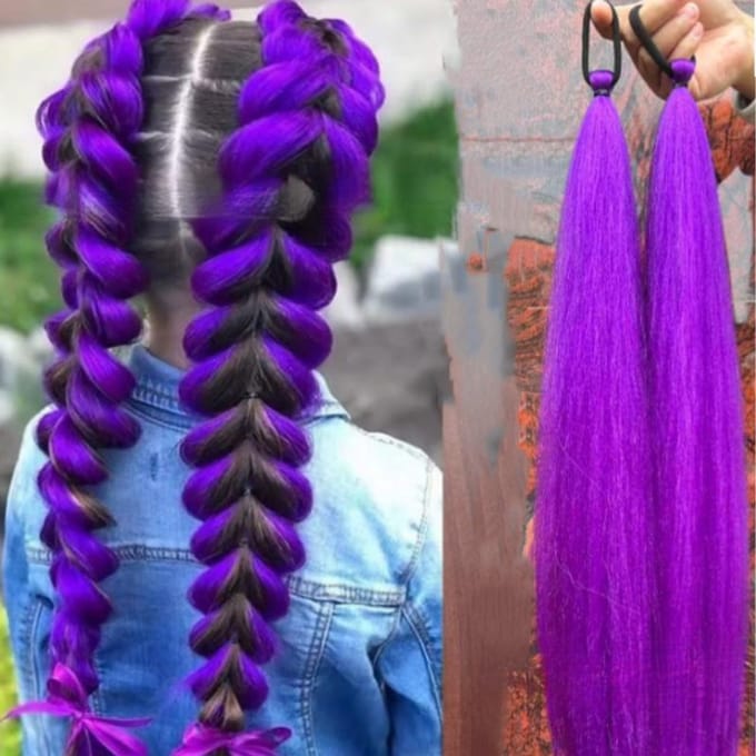 26 inch Lange Paarse Gevlochten Rumi Cosplay Pruik Hittebestendig Synthetische Paardenstaart Vlecht Accessoire blue