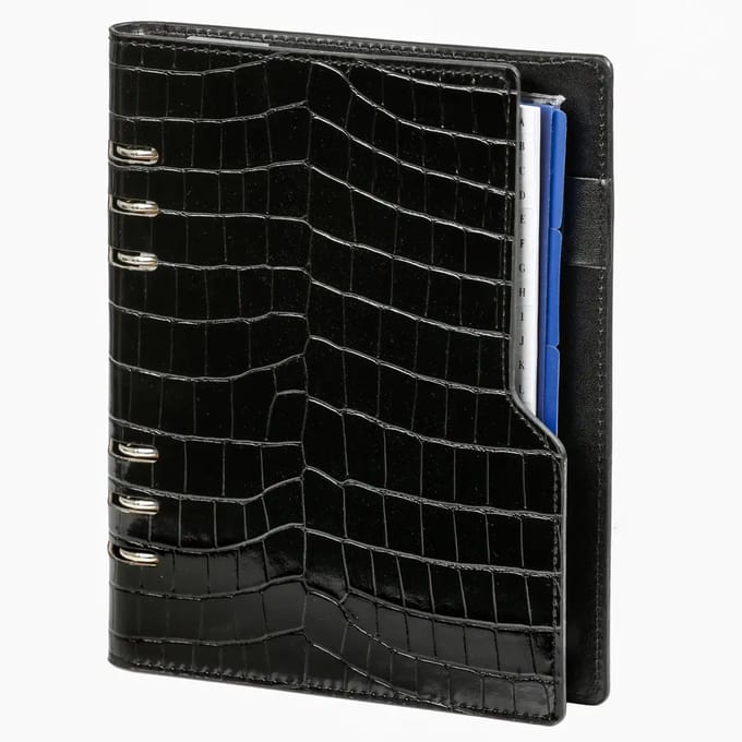 1016-06 hervulbare A5 Planner-agenda Croco Zwart 1 week per 2 paginas 2026-2027-2028