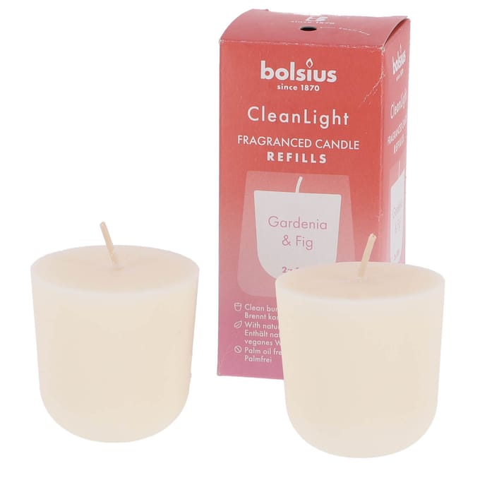 Bolsius - Clean Light - Geurkaars - Navulling - 2 stuks per verpakking - Gardenia & Fig
