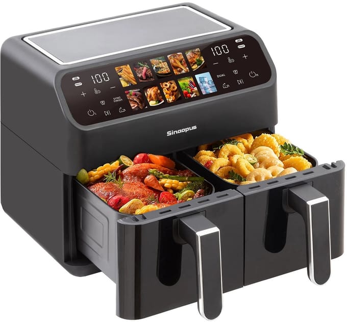 Zerova Dubbele Airfryer - Heteluchtfriteuse - Heteluchtoven - Oven - Bakoven - LED Touchscreen - 10 Programma’s - 2000W - Zwart