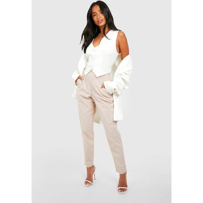 boohoo Dames Petite Super Stretch Tapered Tailored Trouser | Steen | Maat: 38