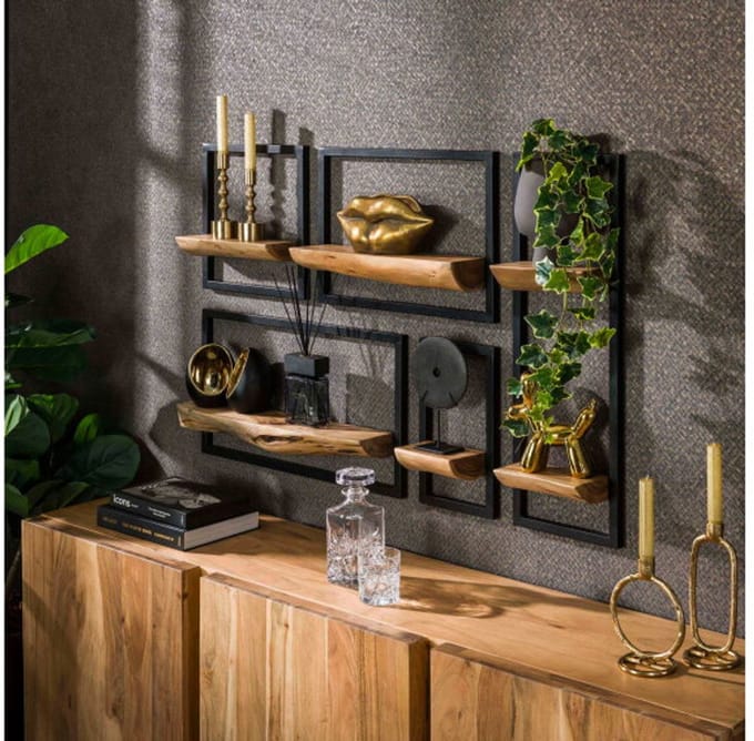 Wandschap set/5 edge - Massief acacia naturel
