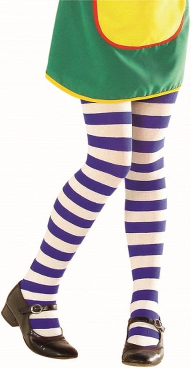 Blauw met wit gestreepte kinder panty 152/164