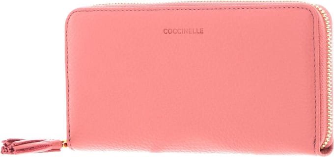 COCCINELLE Leren Portemonnee Tassel Zip Around Wallet Camelia Oud roze