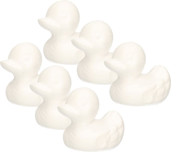 Rayher hobby materialen - 6x - Piepschuim dieren figuren - eendjes - wit - 7 cm - zelf schilderen
