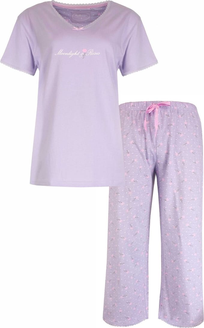 Tenderness Dames Pyjama - Bloemetjes print - Lavendel Lila - Maat M