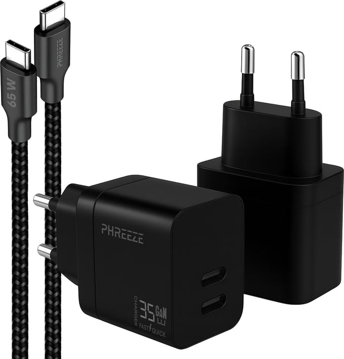 Usb C oplader - Usb C kabel - 1 meter - Met twee usb C poorten - Usb C naar usb C - GaN fast charger - Snellader