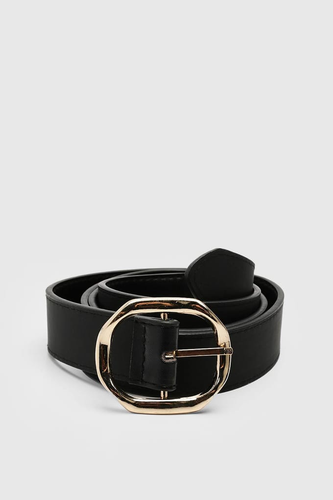 boohoo Dames Gekantelde gesp riem | Black | Maat: Small/Medium