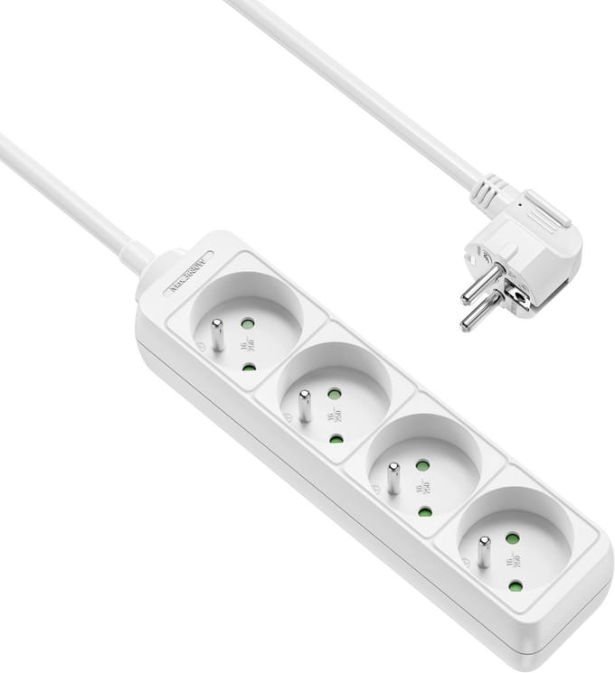 Allteq - Stekkerdoos met penaarde - 4-voudig - 5 meter - Wit