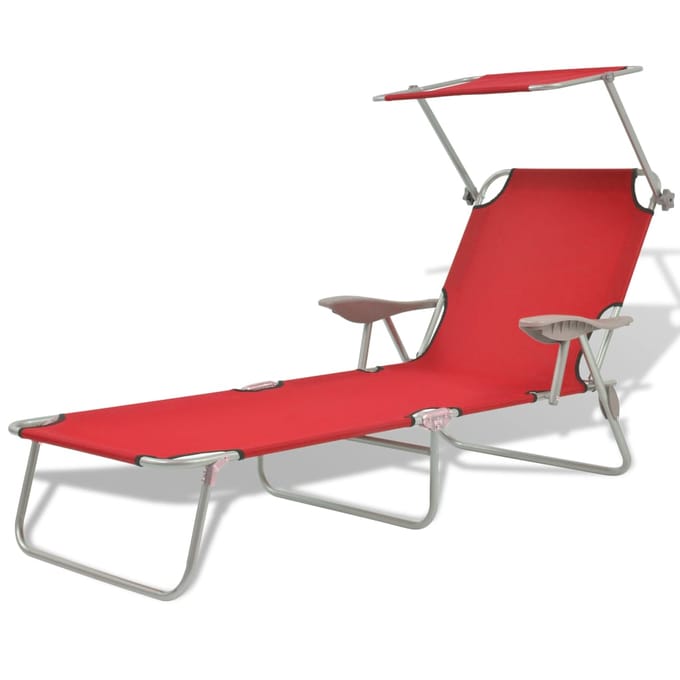 vidaXL - Ligbed - met - luifel - staal - rood