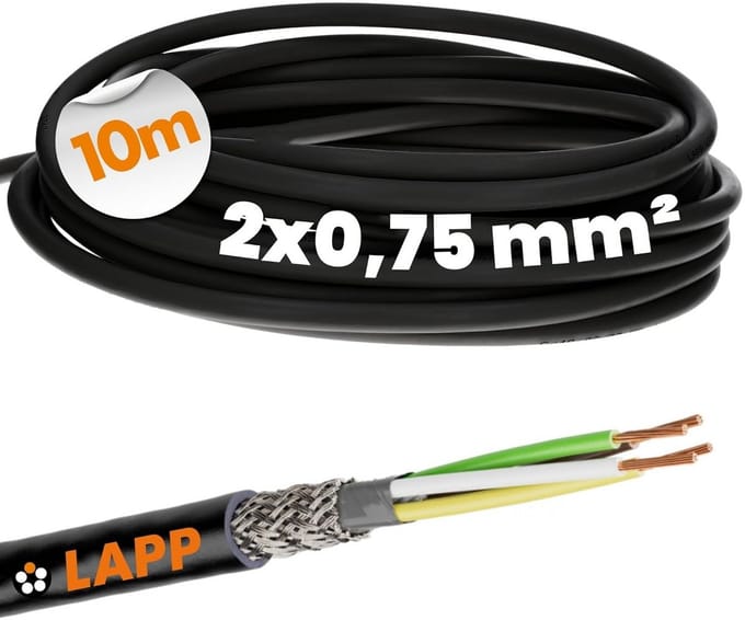 10 meter afgeschermde besturingskabel 2 x 0,75 mm² UV-bestendig voor buitengebruik