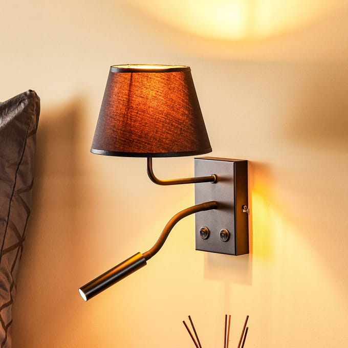 Luminex Wandlamp Soho, conisch, leeslampje zwart/goud