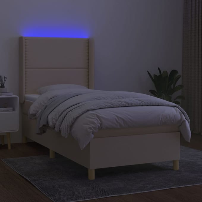 vidaXL - Boxspring - met - matras - en - LED - stof - crèmekleurig - 80x200 - cm