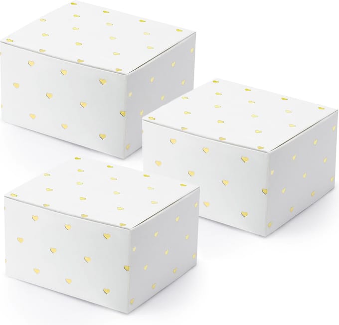 PartyDeco cadeaudoosje Hartjes - Bruiloft bedankje - 20x - wit/goud - papier - 6 x 4 cm