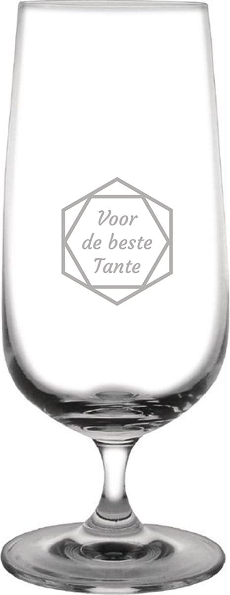 Gegraveerde bierglas op voet 41cl voor de beste Tante in hexagon