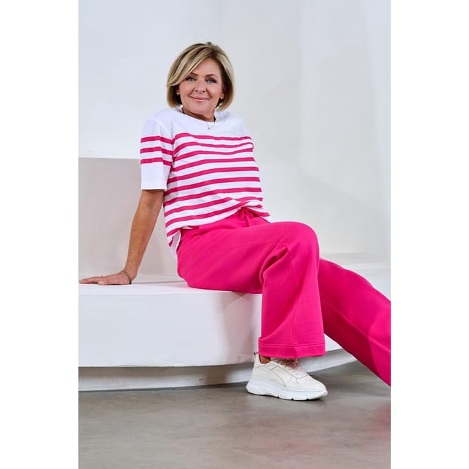 Caroline Tensen Elba Streep T-Shirt Wit / Fuchsia
