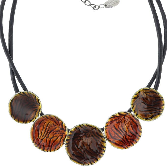 Behave – Ketting – Warm Bruin Donkerbruin – Emaille Schijven – Boho Chic – 40 cm + 5 cm verlengketting