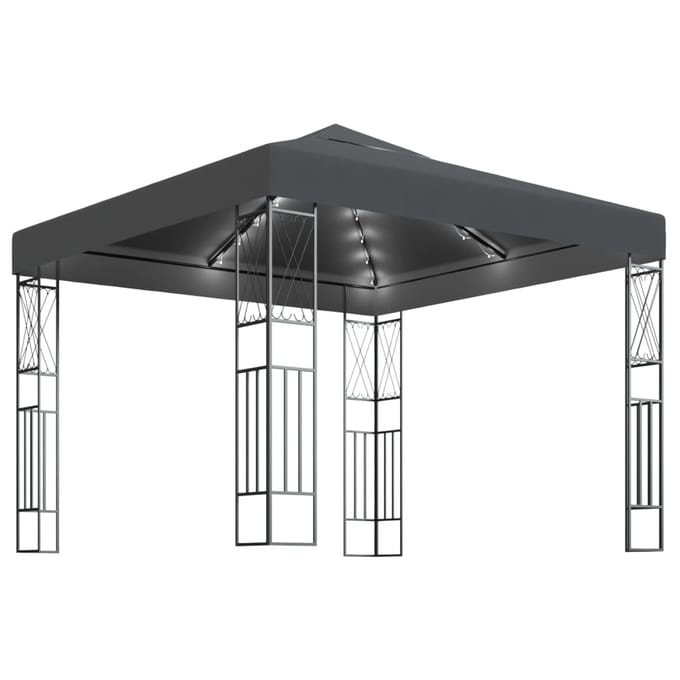 vidaXL - Prieel - met - LED-lichtslinger - 3x3 - m - stof - antracietkleurig