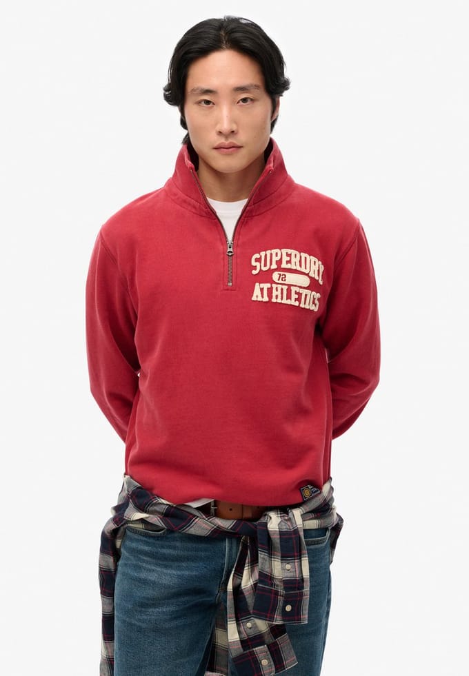 Superdry - Vintage Athletic sweatshirt met halve ritssluiting - Heren - Truien