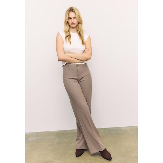Stradivarius Broek met wijde pijpen  Beige 32