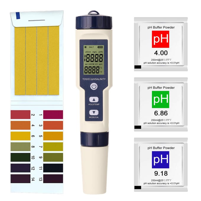 5 in 1 Professionele Multi-parameter Combo Testmeter PH/EC/TDS/Zoutgehalte/Thermometer Digitaal without backlight