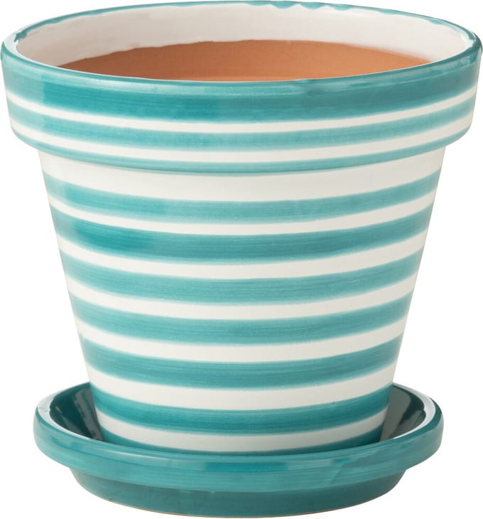 J-Line bloempot Granada Stripes Handmade + Painted - keramiek - aqua - medium - Ø 27 cm