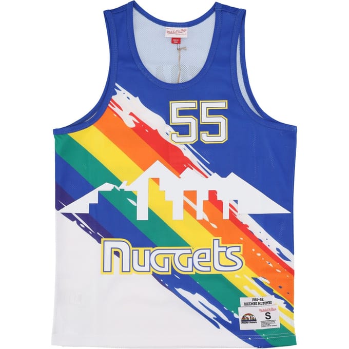 Basketbalvest heren Nba Paint Brush Mesh Tank nr. 55 Dikembe Mutombo Dennug Multi/wit