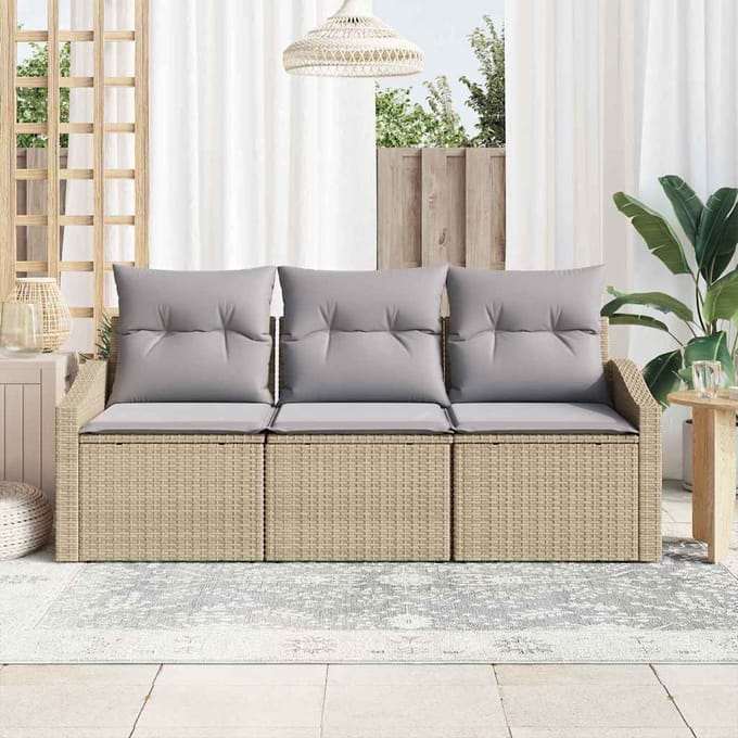 vidaXL - Tuinbank - Set - 3 - st - Beige - en - Lichtgrijs - poly - rattan