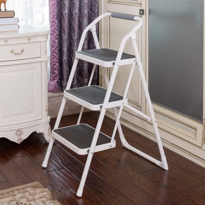 Trapladder - Binnenladder Roltrap - Klusbenodigdheden Thuis - Verdikt Pedaal - 645 x 975 cm - Wit
