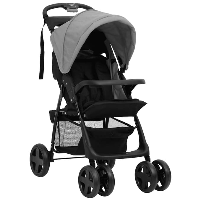 vidaXL - Kinderwagen - 2-in-1 - staal - lichtgrijs - en - zwart
