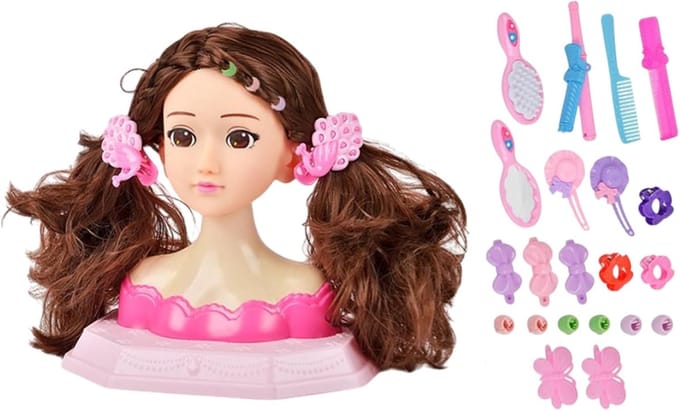 Make-up hoofd speelgoed - Kappershoofd oefenen - Kinderen stylen haar - Complete simulatie set