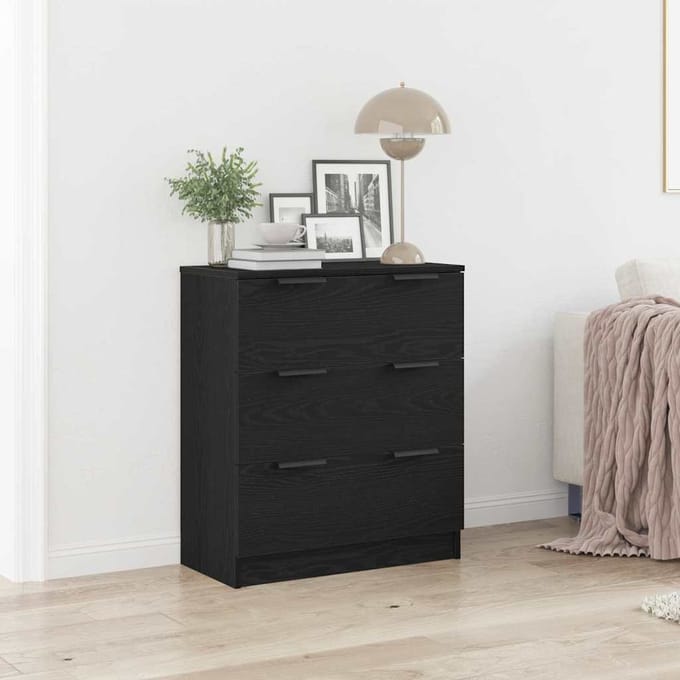 vidaXL - Dressoir - Zwart - Eiken - 60 - x - 30 - x - 70 - cm - Bewerkt - hout