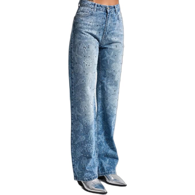 It's Basic - RHINESTONE STRAIGHT MID RISE JEANS