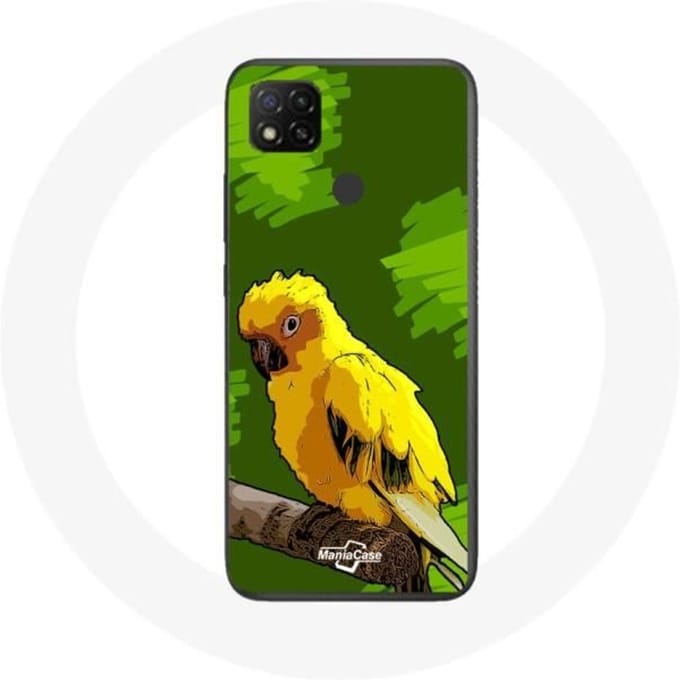 Xiaomi Redmi 9C hoesje Gele parkietvogels Groene achtergrond