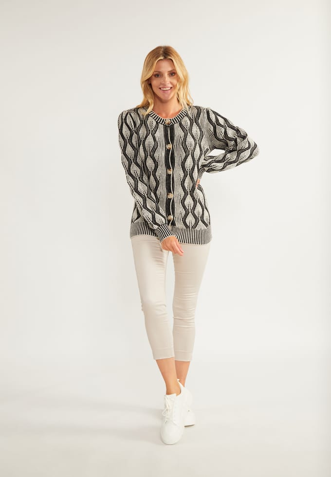 usha Vest Dames wol wit zwart