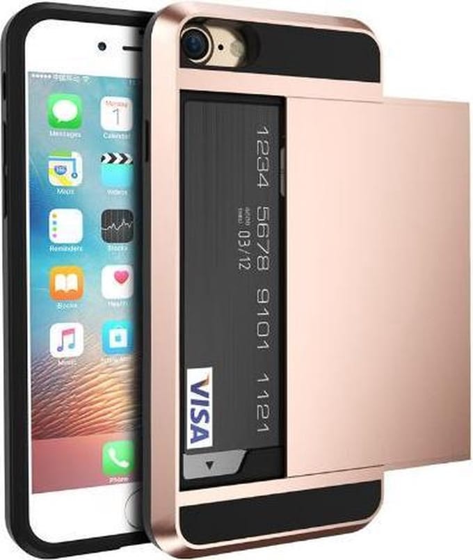 iPhone SE (2020) / 7 / 8 hybrid case hoesje met ruimte voor 2 pasjes - Rosé goud