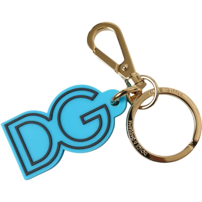 Dolce & Gabbana Blauw Rubber Gouden Metaal DG Logo Sleutelhanger Sleutelhanger