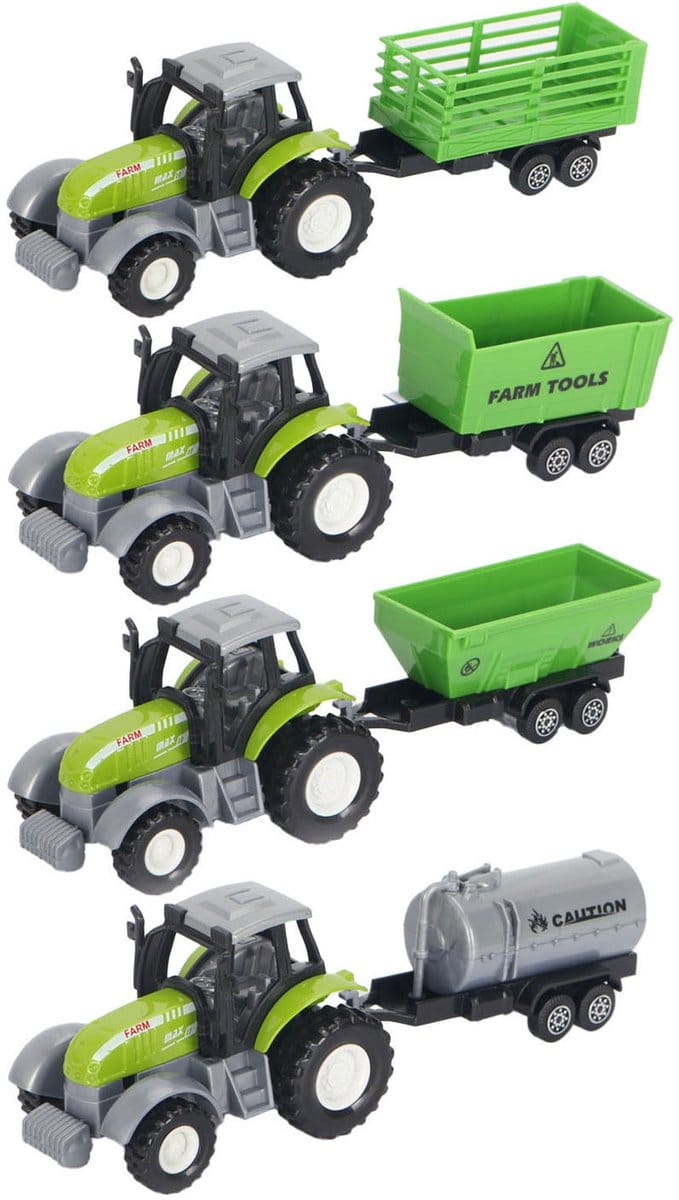 Die-cast Groene Trekker met Aanhanger en Pull-backfunctie