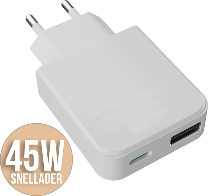 YSONIC Oplader - Snellader - USB C Poort - Type C Stekker - 45W Fast Charge Adapter Geschikt voor Smartphones, Tablets & Laptop - Wit