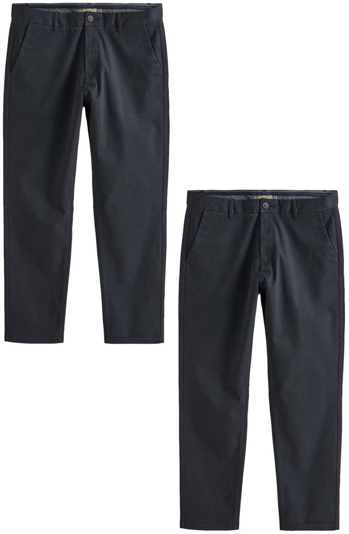 Next - Heren - Straight fit - Stretch chino's verpakking van 2 - Blauw
