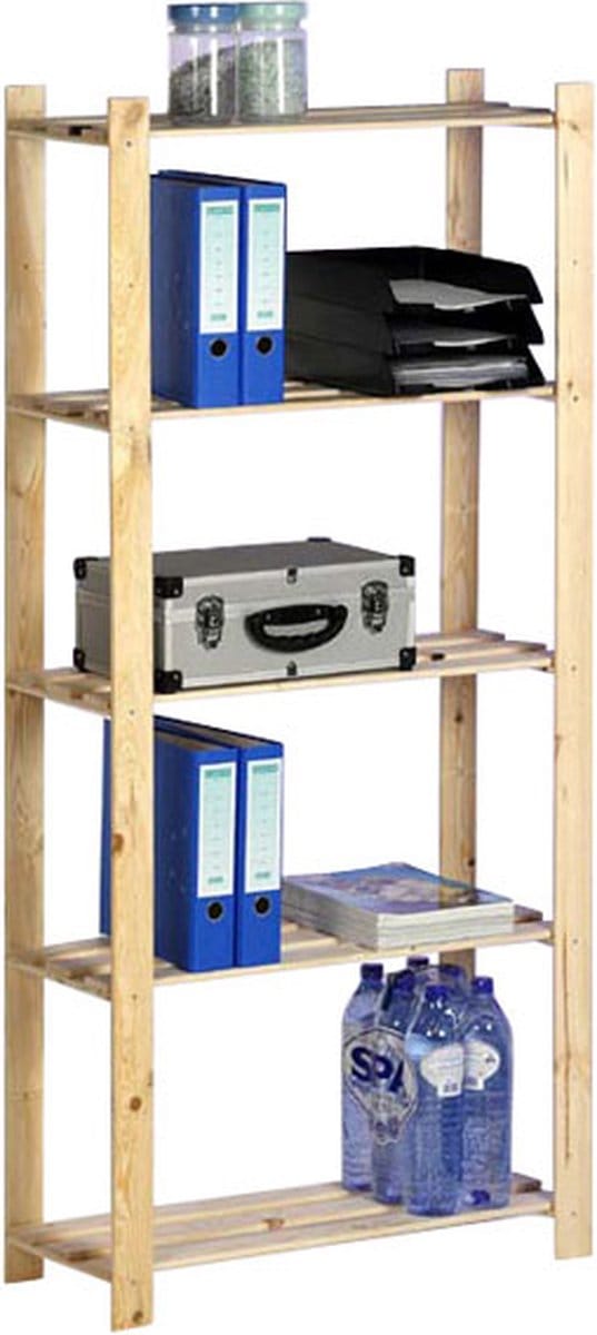 Houten opbergrek enkel 15kg 5 legplanken - smal