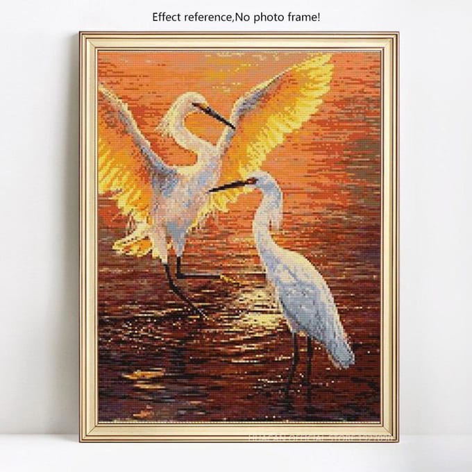 Peinture diamant grue blanche, mosaïque de strass, broderie, point de croix 20X30CM orange