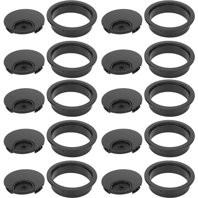 10 Pièces Passe-câble Noir Brillant Bureau ABS Plastique Trou de Câble Organisateur de Port 60mm