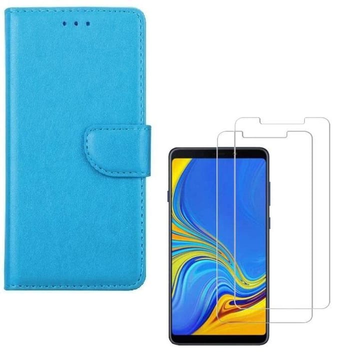 hoesje Geschikt voor: Samsung Galaxy A9 2018 Portemonnee Turquoise met 2 stuks Glas Screen protector